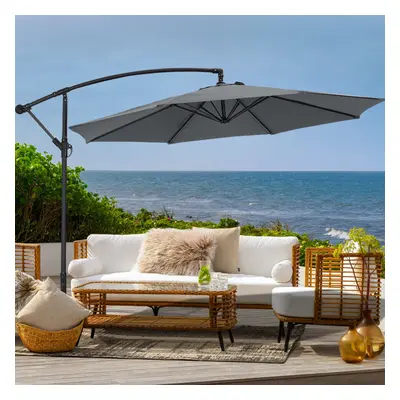 (Dark Grey, No Base) 3M Large Banana Cantilever Patio Garden Parasol Outdoor Umbrella