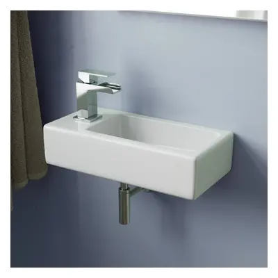 Tulla x 185mm Small Cloakroom Rectangle Wall Hung Basin Sink and Fittings