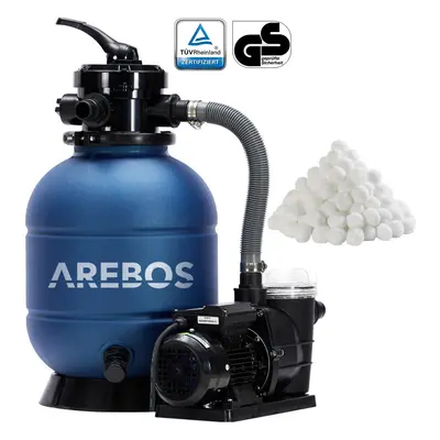 AREBOS Sand Filter System with Pump | 400W | 10,200 L/h |up to 27.5kg Sand | 4-Way Valve with Ha