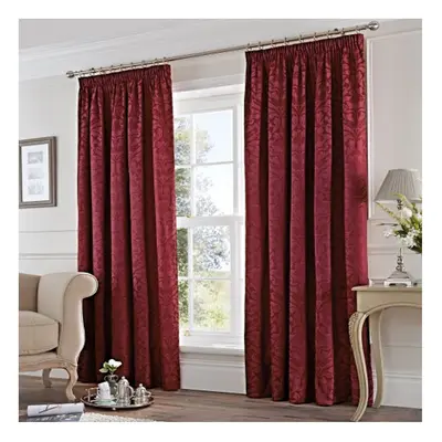 (Burgundy, x Inch) Fusion Eastbourne Damask Jacquard Pencil Pleat Curtains