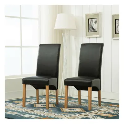 (Black) MCC Dining Chairs Set of Faux Leather Dining Chairs Roll Top Scroll High Back home & res