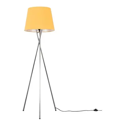 Modern Polished Chrome Metal Tripod Floor Lamp with a Mustard Tapered Shade - Complete with a 6w