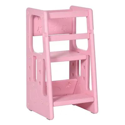 HOMCOM Kids Step Stool, Adjustable Standing Platform, Toddler Kitchen Stool