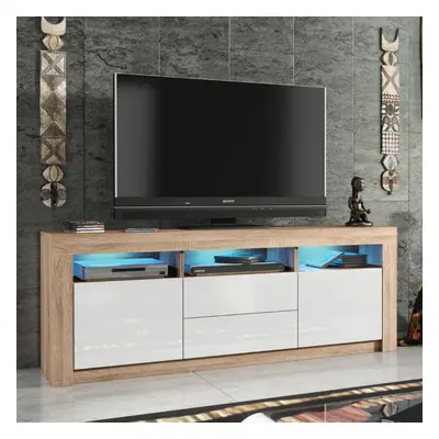 TV Unit 160cm LED Creative Furniture - Oak & White Gloss Doors