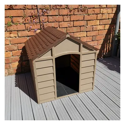 Plastic Dog Kennel / House in Brown 71cm x 71cm x 68cm