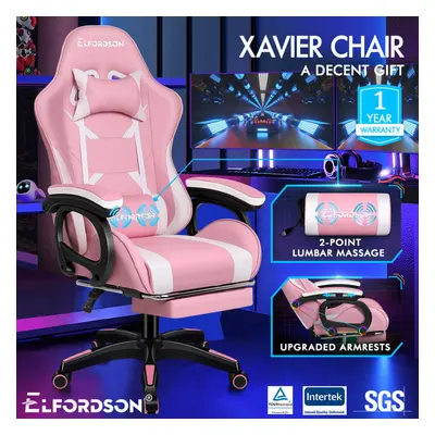 ELFORDSON Gaming Office Chair Racing Massage Computer Seat Footrest Leather Pink