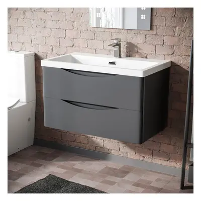 Nes Home Modern 800mm Steel Grey Wall Hung Basin Sink Vanity