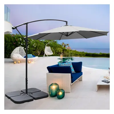 (Grey, Cross Base + 15L water tank) 3M Large Banana Cantilever Patio Garden Parasol Outdoor Umbr