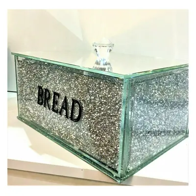 XXL Silver Crushed Diamond Crystal Mirror Bread Bin Container Kitchen