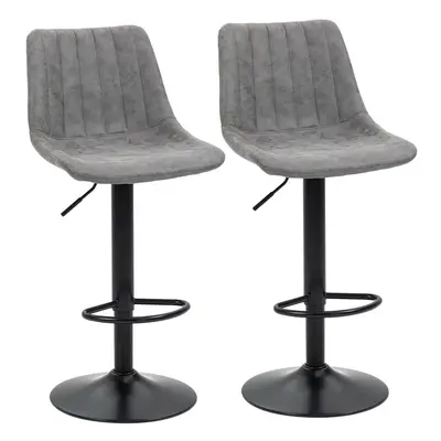 HOMCOM Set Of Microfibre Retro Tub Bar Stools Metal Frame Footrest Seat Grey