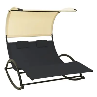 vidaXL Double Sun Lounger with Canopy Black and Cream Double Lounger Daybed