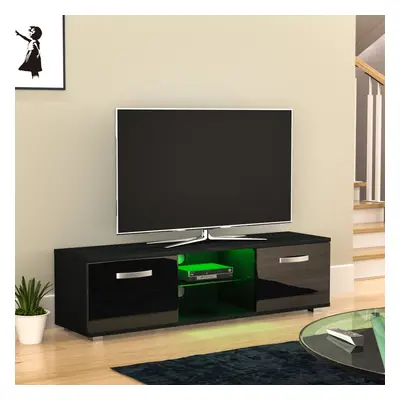 (Black) Cosmo Door LED TV Cabinet Stand Unit Shelf 140cm