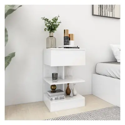 vidaXL Bedside Cabinet High Gloss White Chipboard Side Table Storage Cabinet