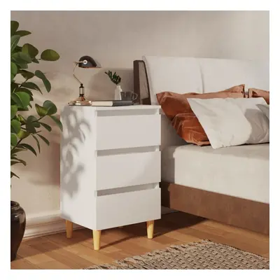 vidaXL Bed Cabinet with Solid Wood Legs White Side Table Nightstand Bedroom