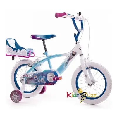 Huffy Frozen Girls Bike 14" for ages 3-5- Sky Blue & White with Enchanting Sleigh