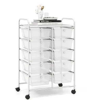 10-Drawer Storage Trolley Rolling Cart with Handle Sturdy Metal Framed