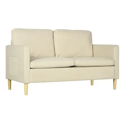 HOMCOM Seater Sofa Modern Fabric Couch with Wood Legs and Pockets Beige