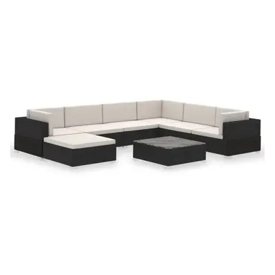 vidaXL Garden Lounge Set Piece with Cushions Poly Rattan Black Furniture