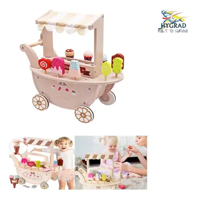 Kids Wooden Ice Cream Sweet Cart Serving Toy Kids Dessert Parlour Role Play Toy