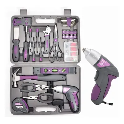 (S011-44PCS-UK) 4V Cordless Screwdriver Tool Set Pink Tool Ladies Tool Set Home Repair Kit Tool 