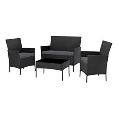 EVRE Madrid Rattan 4pc Garden Furniture Set (Nero)