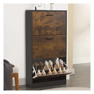 ((Black+Rustic)) Drawer Shoe Cabinet Storage Cupboard Unit Shoe Rack Wooden Stand Organiser