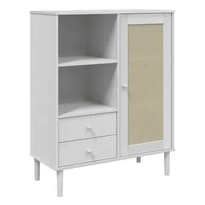 (white) vidaXL Highboard Sideboard Storage Cupboard SENJA Rattan Look Solid Wood Pine