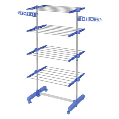 HOMCOM 4-Tier Large Clothes Airer Stainless Steel Clothes Drying Rack Blue