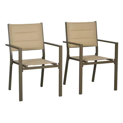 Outsunny PCs Dining Chairs, Stackable Design Aluminium Outdoor Armchairs Khaki