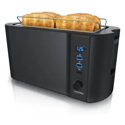 (B Black) 4-slice long-slot toaster, double shell with warming rack, 6-segment browning setting,