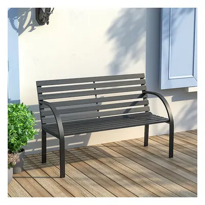 2 Seater Black Retro Slatted Iron Wood Rustproof Garden Bench