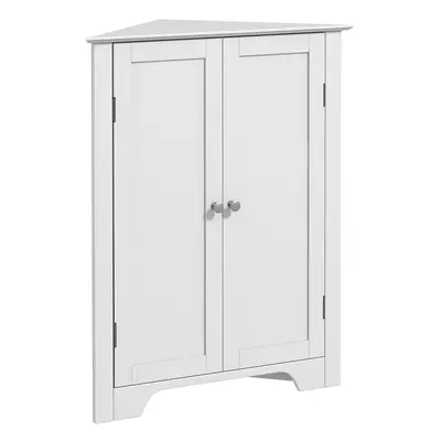 kleankin Corner Bathroom Cabinet, Recessed Doors and Adjustable Shelf, White