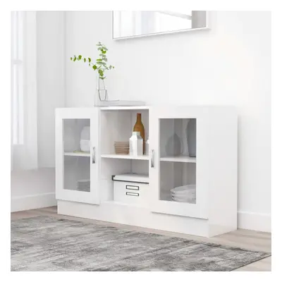 vidaXL Vitrine Cabinet High Gloss White Engineered Wood Storage Side Cupboard