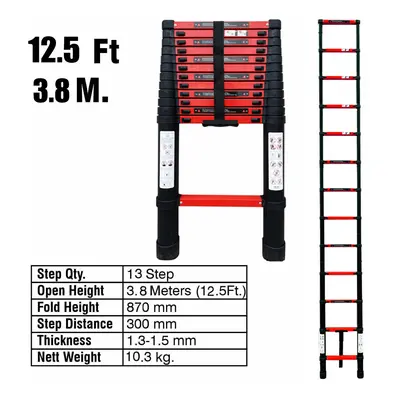 (3.8M Ladder) Red Black 2.6/3.2/3.8/4.4M Telescopic Ladder Step