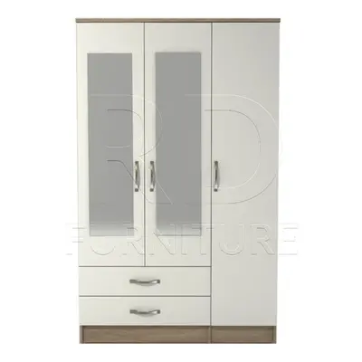 Ready assembled Classic Door Drawer Mirrored Wardrobe Oak And White