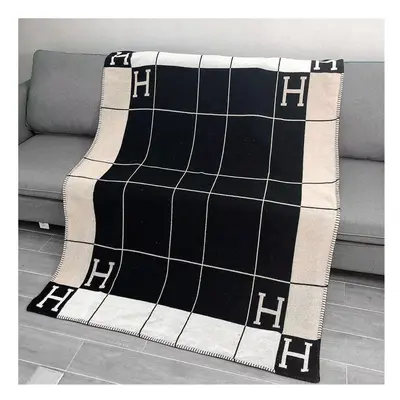 (Thickened stripe black 1400g) Wool cashmere blanket striped bedding shawl Christmas gift