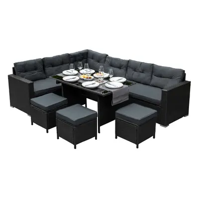 Rattan Corner Set Garden Furniture Black Sofa Stools Table Waterproof