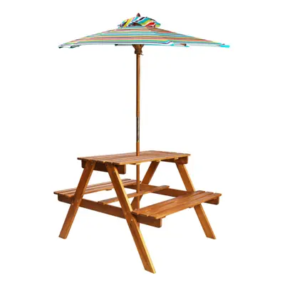 vidaXL Solid Acacia Wood Kids Picnic Table with Parasol Garden Bench Playset