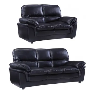 Verona Black Leather 3+2 Seater Sofa Set