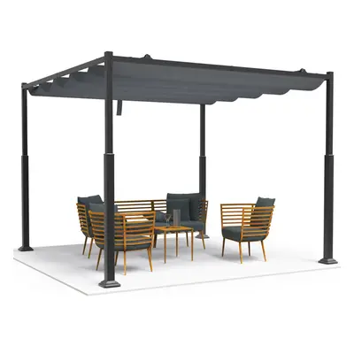 VOUNOT 3x3m Metal Pergola with Retractable Roof, Garden Gazebo for Outdoor, Grey