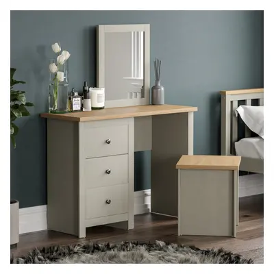 (Grey & Oak) Arlington Drawer Dressing Table Mirror Stool Set