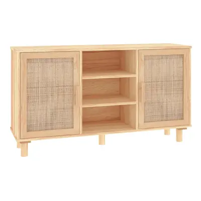 (brown) vidaXL Sideboard Storage Cabinet Cupboard Solid Wood Pine and Natural Rattan