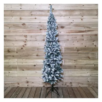 2.2m (7.5ft) Snow Flocked Spruce Pine Slim Christmas Tree in Green