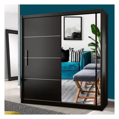 (Black, 180cm) MN FURNITURE Vision Sliding Door Mirror Wardrobe