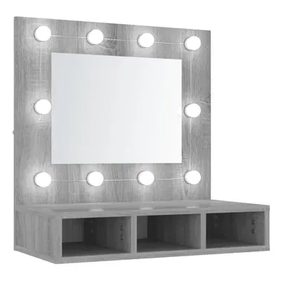 (Grey sonoma) vidaXL Mirror Cabinet with LED Wall-mounted Mirror Cabinet Storage Cupboard