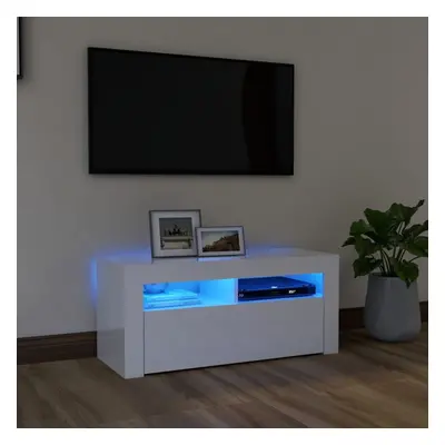 vidaXL TV Cabinet with LED Lights High Gloss White Hifi Stand Living Room