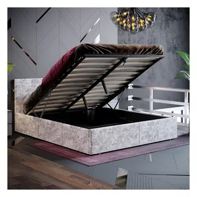 (King Size, Crushed Velvet Silver) Veronica Ottoman Bed Frame Velvet Bedroom Storage