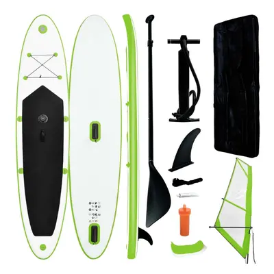 vidaXL Inflatable Stand Up Paddleboard with Sail Set Green and White SUP Board