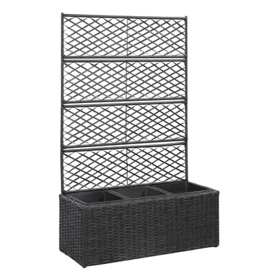 vidaXL Trellis Raised Bed with Pots 83x30x130cm Poly Rattan Black Flower Box