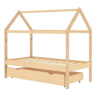 vidaXL Solid Wood Pine Kids Bed Frame with a Drawer 80x160 cm Wooden Bedstead